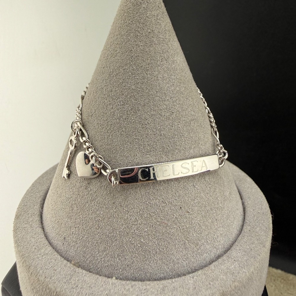 Vintage Speidel ID Bracelet Silver Tone‎ "Chelsea" Heart Key 6"